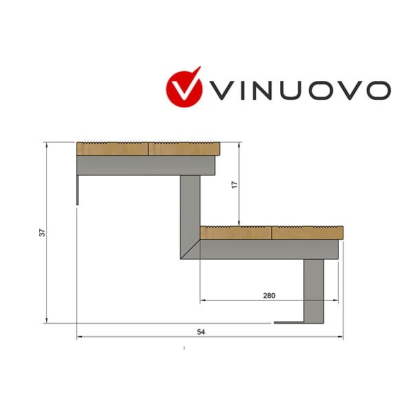 VINUOVO - Escalier OSLO métal et pin - H 37cm -2 marches -largeur 160cm -- sans contre marches - large