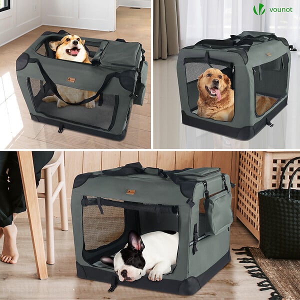 VOUNOT - Sac transport pliable chien chat caisse cage portable 70x52x52cm gris - large