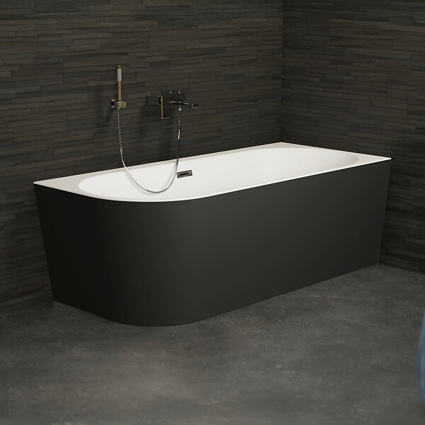 SPALINA - Baignoire Semi-îlot Murale D'angle Capri 170 Droite Noire 170 X76 X58 Cm, By Spalina - large