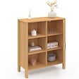 ID MARKET - Buffet d'appoint 3 étagères et placard 70 cm EDHEN bois et cannage - vignette