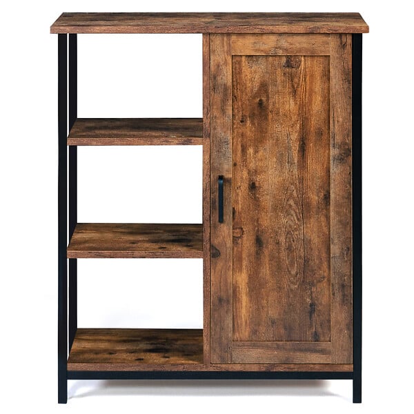 ID MARKET - Buffet d'appoint 3 étagères et placard 70 cm DAYTON effet vieilli design industriel - large