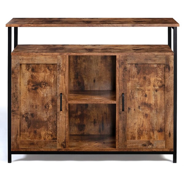 ID MARKET - Buffet 100 cm DAYTON  2 portes avec étagères effet vieilli design industriel - large