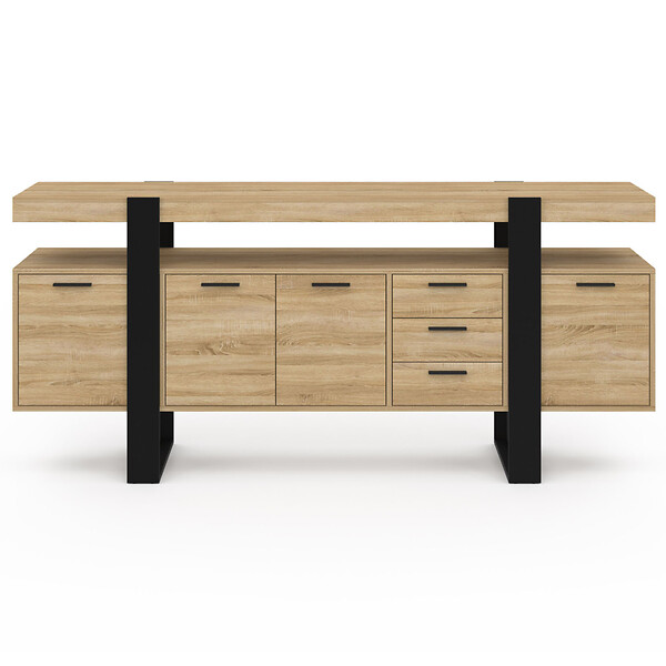 ID MARKET - Buffet 180 cm PHOENIX XXL 4 portes avec 3 tiroirs bois et noir - large