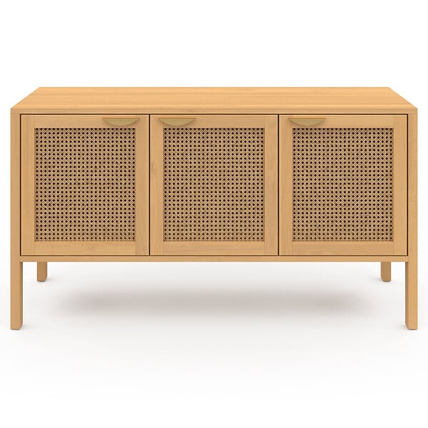 ID MARKET - Buffet bas 110 cm EDHEN 3 portes bois et cannage - large