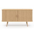 ID MARKET - Buffet 140 cm ROMIE 2 portes coulissantes latte tasseau bois coloris chêne - vignette