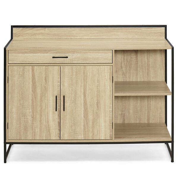 ID MARKET - Buffet bas de cuisine 120 CM DETROIT plan de travail H.83 CM 2 portes + tiroir design industriel - large