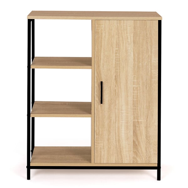 ID MARKET - Buffet d'appoint 3 étagères et placard 70 cm DETROIT design industriel - large