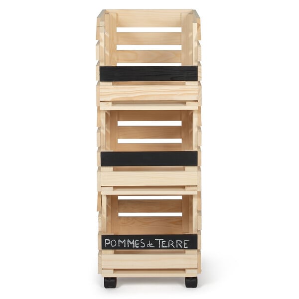 ID MARKET - Lot de 3 clayettes en bois empilables pour fruits et légumes - large