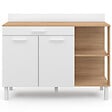 ID MARKET - Buffet bas de cuisine 120 cm CINA plan de travail H.83 cm 2 portes + tiroir façon hêtre et blanc - vignette