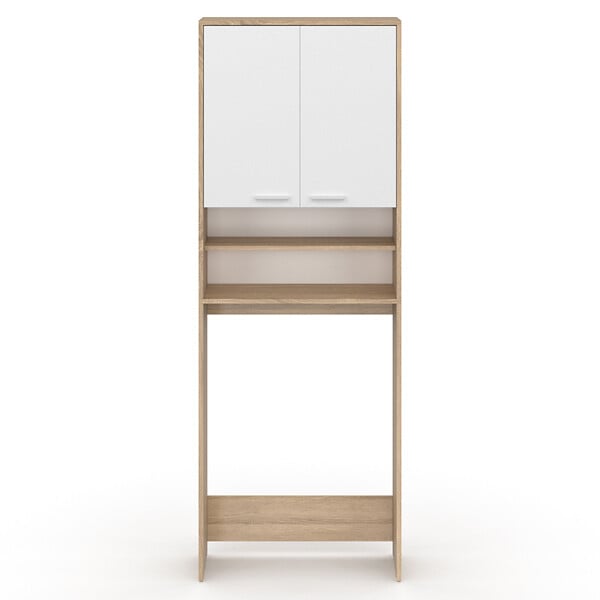 ID MARKET - Meuble étagères de rangement dessus machine à laver et WC WALLIS blanc et hêtre - large
