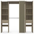 ID MARKET - Dressing extensible double MERYL 120/180 x 50 x 180 cm hêtre avec étagères + double penderie + rideau taupe - vignette