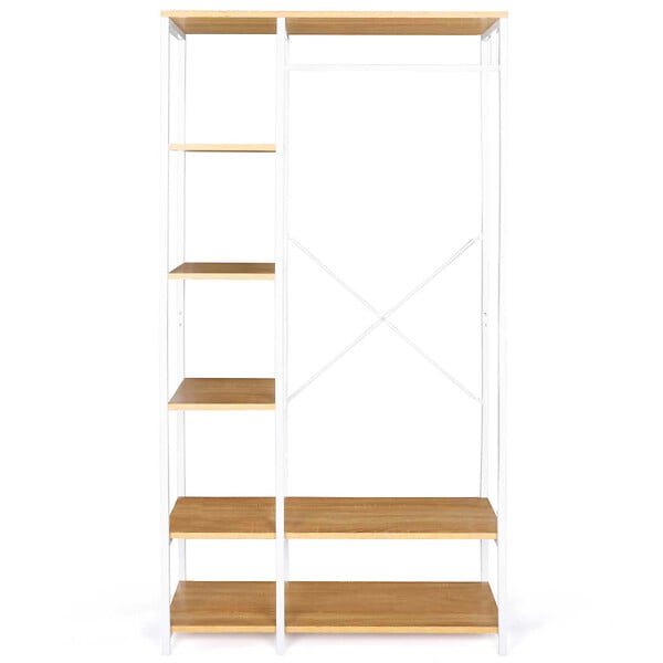 ID MARKET - Dressing penderie étagères L. 90 cm DETROIT design industriel bois et métal blanc - large