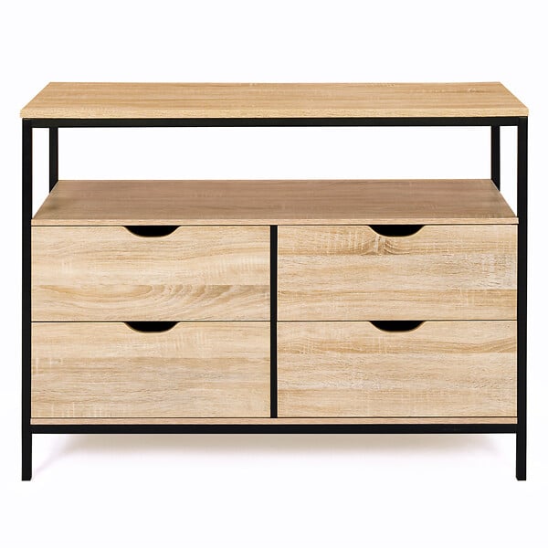 ID MARKET - Commode 4 tiroirs DETROIT 110 cm design industriel avec étagère - large