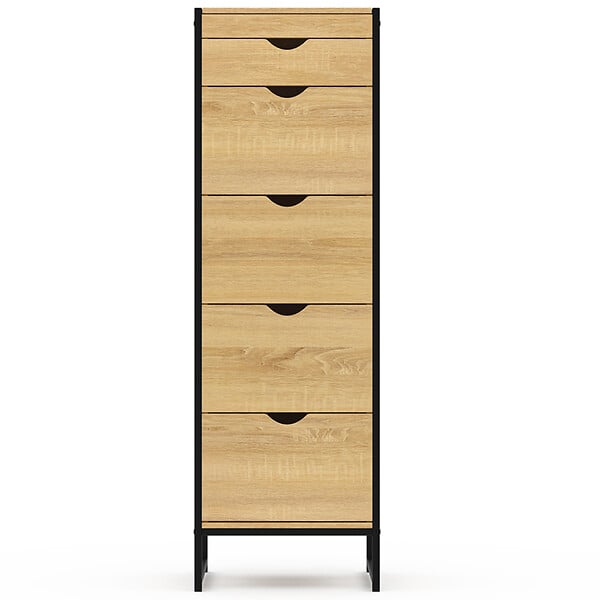 ID MARKET - Chiffonnier 5 tiroirs DETROIT 40x40x125 cm avec miroir meuble d'entrée design industriel - large