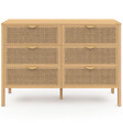 ID MARKET - Commode 6 tiroirs EDHEN 115 cm bois et cannage - vignette