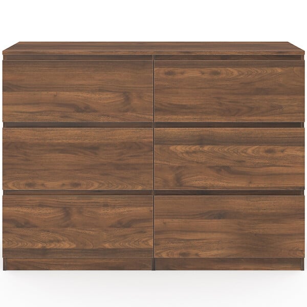 ID MARKET - Commode 6 tiroirs TOMI 110 cm effet noyer - large