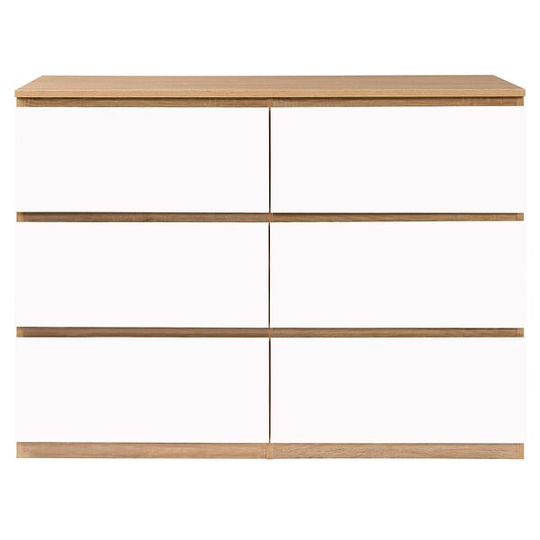ID MARKET - Commode 6 tiroirs TOMI 110 cm bois façon hêtre et blanc - large