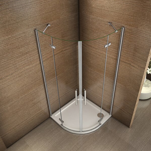 AICA SANITAIRE - Cabine de douche battante 90x90x195cm 1/4 de cercle en verre anticalcaire, porte de douche pivotante à charnières, avec petite barre fixée d'angle - large
