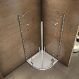AICA SANITAIRE - Cabine de douche battante 90x90x195cm 1/4 de cercle en verre anticalcaire, porte de douche pivotante à charnières, avec petite barre fixée d'angle - vignette