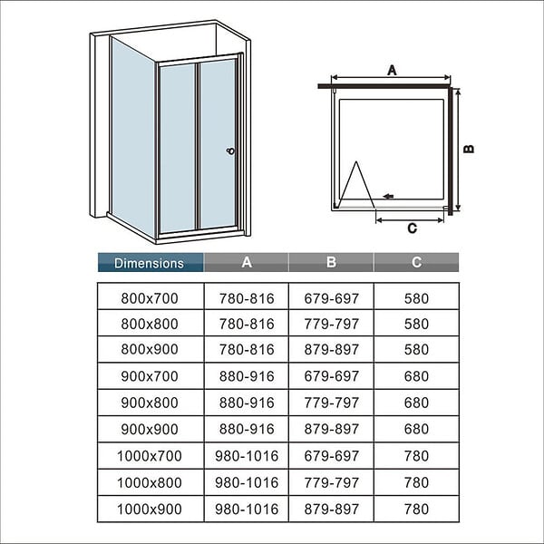 AICA SANITAIRE - AICA cabine de douche pliante 80x80x185cm, porte de douche pliante 80cm avec une paroi de douche fixe, verre de sécurité et transparent - large
