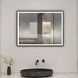 AICA SANITAIRE - AICA Miroir de salle de bain LED 70x50cm avec cadre noir à angle droit, 3 couleurs + anti-buée + mémoire + gradation infinie - vignette