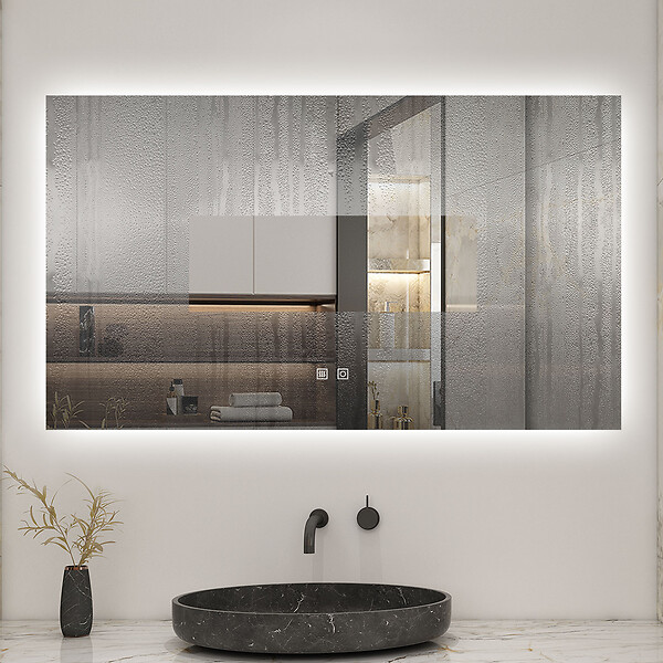 AICA SANITAIRE - AICA 70x50cm LED Miroir de salle de bain rétro-éclairé sans cadre Tricolore + Anti-buée + Mémoire + Dimmable - large