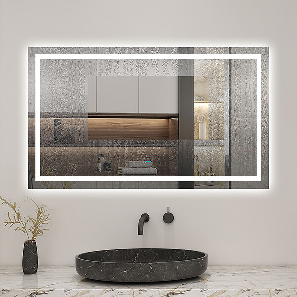 AICA SANITAIRE - LED miroir lumineux 3 couleurs tactile + anti-buée + dimmable + mémoire 80x60cm miroir salle de bain - large