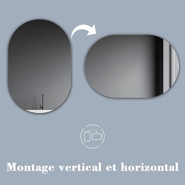 AICA SANITAIRE - AICA Miroir de salle de bain ovale sans cadre 50x80 cm - large