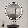 AICA SANITAIRE - AICA 70 cm miroir de salle de bain LED rond avec cadre noir, tricolore + anti-buée + mémoire + gradation infinie - vignette