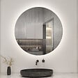 AICA SANITAIRE - AICA Miroir de salle de bain LED rond de 90 cm avec rétro-éclairage sans cadre, tricolore + anti-buée + mémoire + gradation infinie - vignette