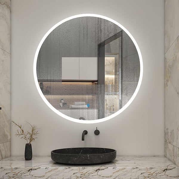 AICA SANITAIRE - Miroir de salle de bain rond LED 80cm 3 couleurs tactile + anti-buée + dimmable + fonction mémoire - large