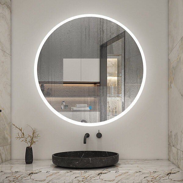AICA SANITAIRE - Miroir de salle de bain rond LED 70cm 3 couleurs tactile + anti-buée + dimmable + fonction mémoire - large