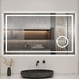 AICA SANITAIRE - Miroir de salle de bain 80x60cm tactile + Bluetooth + 3x loupe + 3 couleurs + gradation infinie + anti-buée - vignette