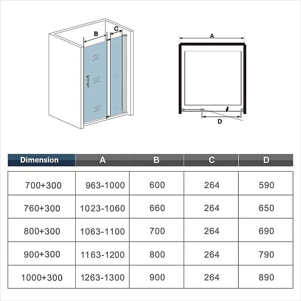AICA SANITAIRE - AICA Porte de douche pivotante en 6mm verre securit anticalcaire porte de douche 100cm avec 1 élément fixe Hauteur 187cm - large