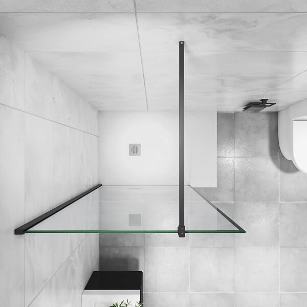 AICA SANITAIRE - AICA paroi de douche noire 100x200cm paroi de douche à l'italienne en 8mm verre anticalcaire avec barre de fixation noire 90cm en carré - large