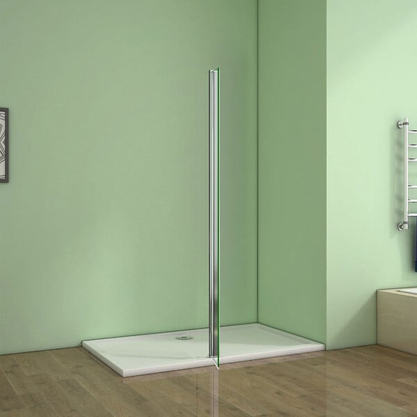 AICA SANITAIRE - Volet pivotant seul 30x200cm pour paroi de douche italienne en verre 8mm, retour pivotant à 180°, verre anticalcaire - large