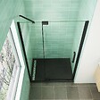 AICA SANITAIRE - AICA  porte de douche pivotante 90x195cm profilé noir 8mm verre anticalcaire installation en niche - vignette
