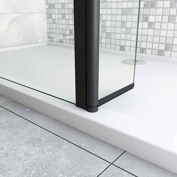 AICA SANITAIRE - Paroi de douche 80+40x200cm avec barre de fixation 90cm recoupable, AICA paroi de douche à l'italienne avec retour pivotant 40cm en 8mm verre anticalcaire, profilé noir mat - large