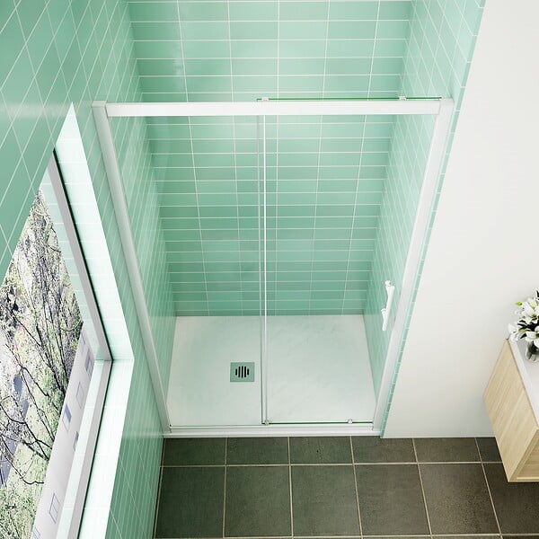 AICA SANITAIRE - AICA porte de douche coulissante 100x190cm profilé blanc installation en niche - large