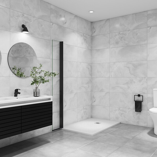 AICA SANITAIRE - Paroi de douche italienne pivotante 35x200cm, AICA paroi de douche retour pivotant mural en verre 8mm anticalcaire, profilé noir mat - large