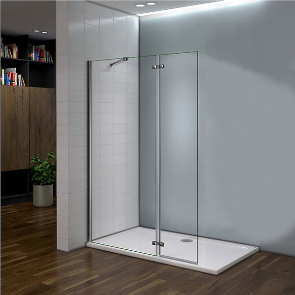 AICA SANITAIRE - Paroi de douche avec retour pivotant 120+40x200cm, charnières, AICA paroi de douche à l'italienne en verre anticalcaire avec barre de fixation 73-120cm en carré - large