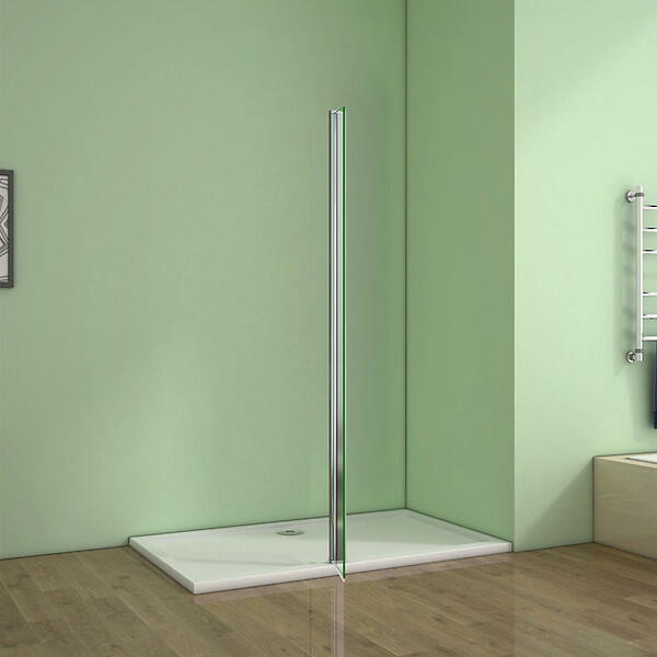 AICA SANITAIRE - Volet pivotant seul 40x200cm pour paroi de douche italienne en verre 8mm, retour pivotant à 180°, verre anticalcaire - large