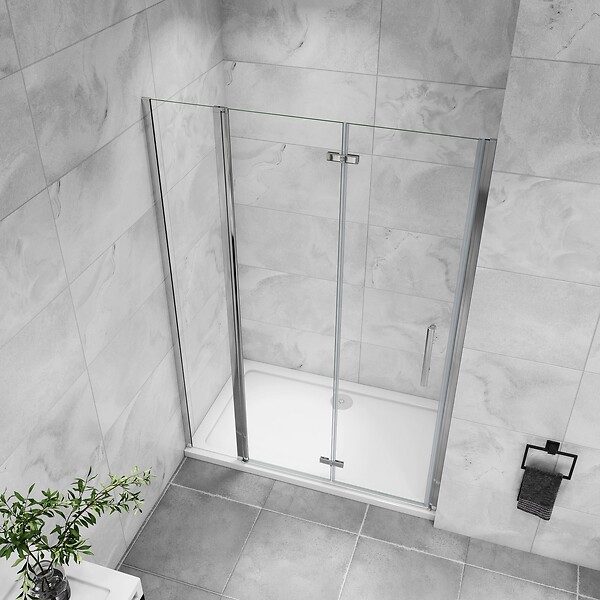 AICA SANITAIRE - AICA porte de douche pivotante 110x185cm en 6mm verre anticalcaire porte de douche pliante avec un élément fixe - large