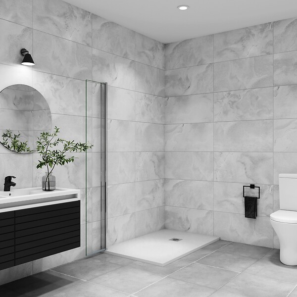 AICA SANITAIRE - Paroi de douche italienne pivotante 45x200cm, AICA paroi de douche retour pivotant mural en verre 8mm anticalcaire, profilé chromé - large