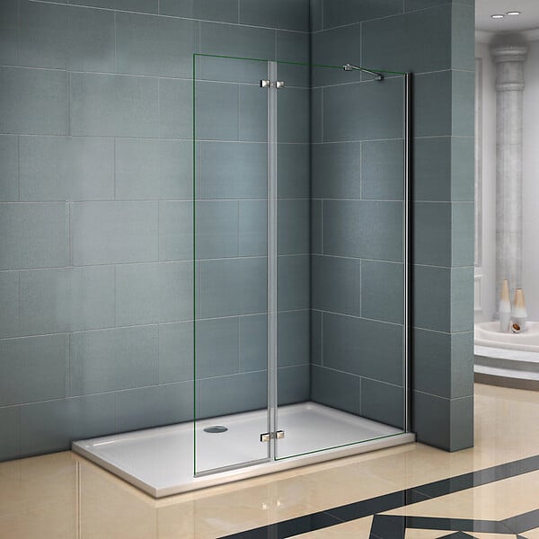 AICA SANITAIRE - Paroi de douche avec retour pivotant 90+40x200cm, charnières, AICA paroi de douche à l'italienne en verre anticalcaire avec barre de fixation d'angle 45cm - large