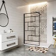 AICA SANITAIRE - Paroi de douche 120x200cm avec barre de fixation noire 140cm en carré, AICA paroi de douche à l'italienne en 8mm verre anticalcaire style moderne - vignette