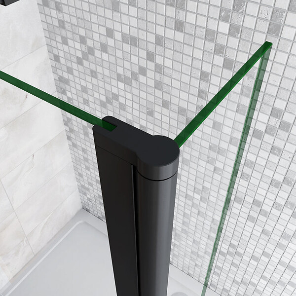 AICA SANITAIRE - Paroi de douche 120+40x200cm avec barre de fixation 73-120cm en carré, AICA paroi de douche à l'italienne avec retour pivotant 40cm en 8mm verre anticalcaire, profilé noir mat - large