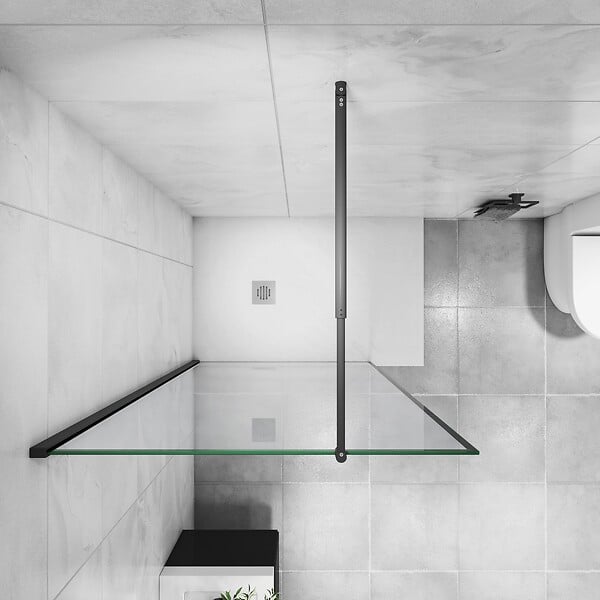 AICA SANITAIRE - AICA paroi de douche noire 90x200cm paroi de douche à l'italienne en 8mm verre anticalcaire avec barre de fixation noire extensible en cylindrique - large