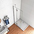 AICA SANITAIRE - AICA Paroi de douche pivotante 117cm en verre anticalcaire paroi de douche hauteur 190cm, porte-serviette - vignette