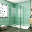 AICA SANITAIRE - AICA paroi de douche 120x200cm avec retour pivotant 50x200cm en 8mm verre securit, paroi de douche à l'italienne avec une barre de fixation carrée 140cm - vignette